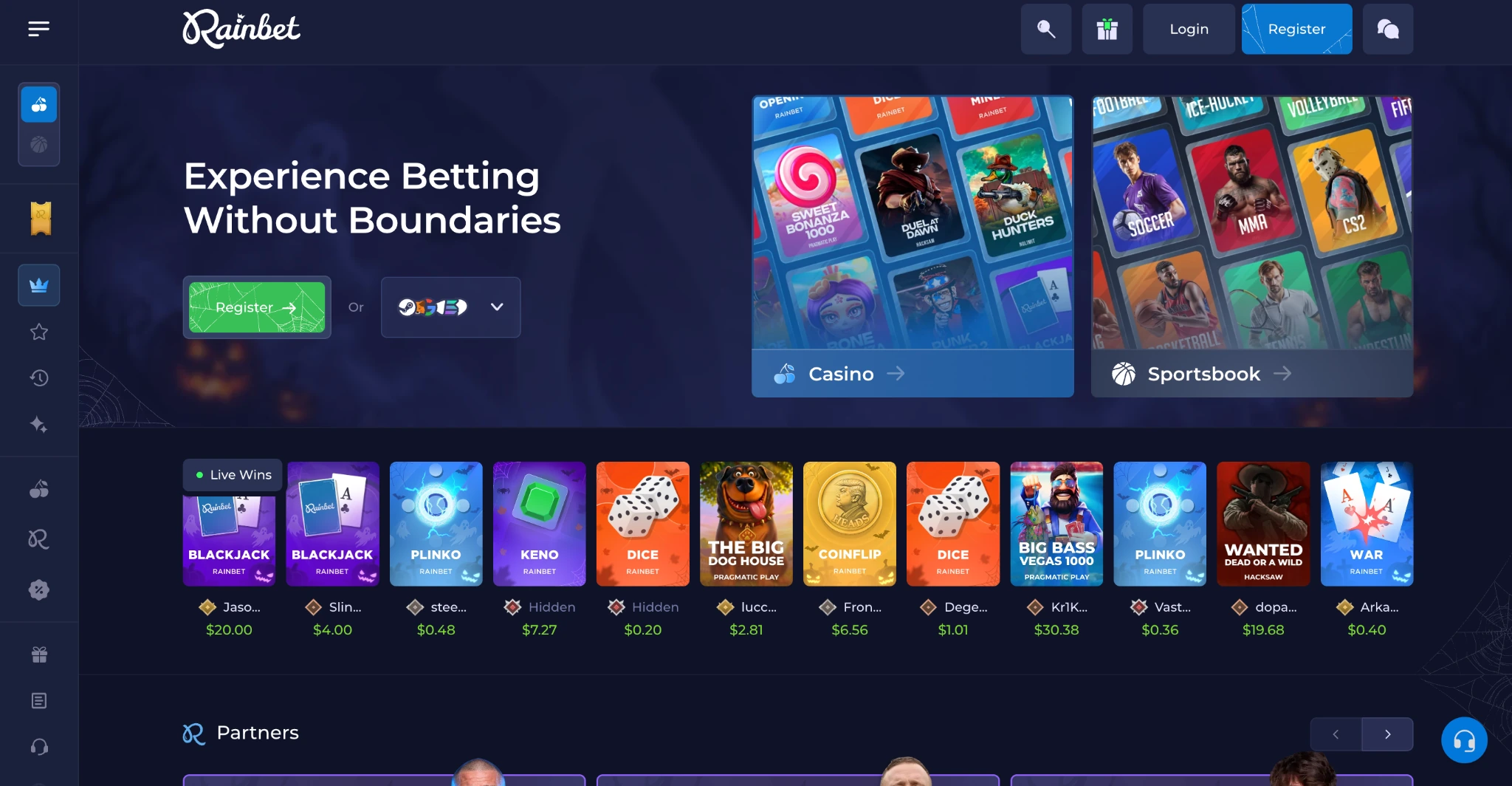 Rainbet casino homepage