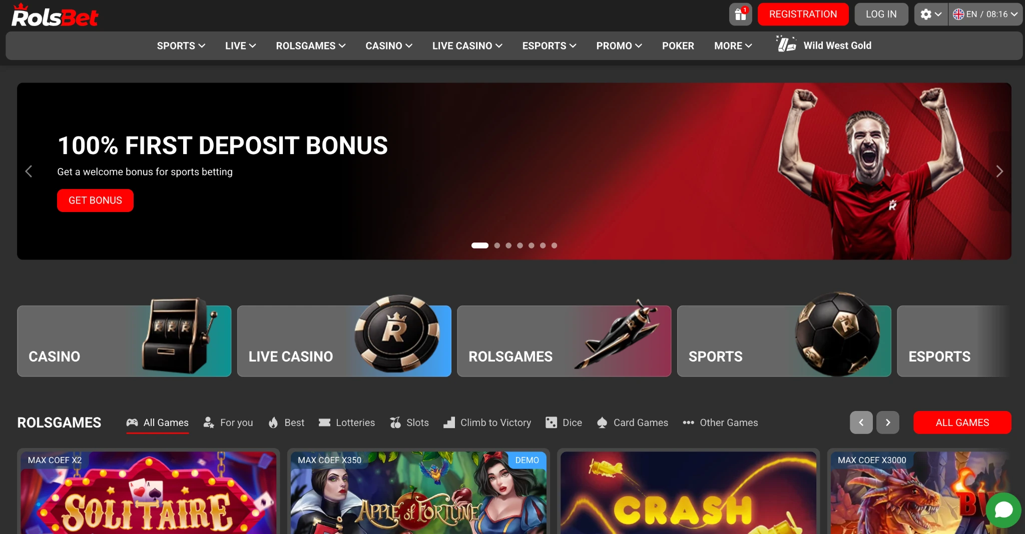 Rolsbet casino homepage